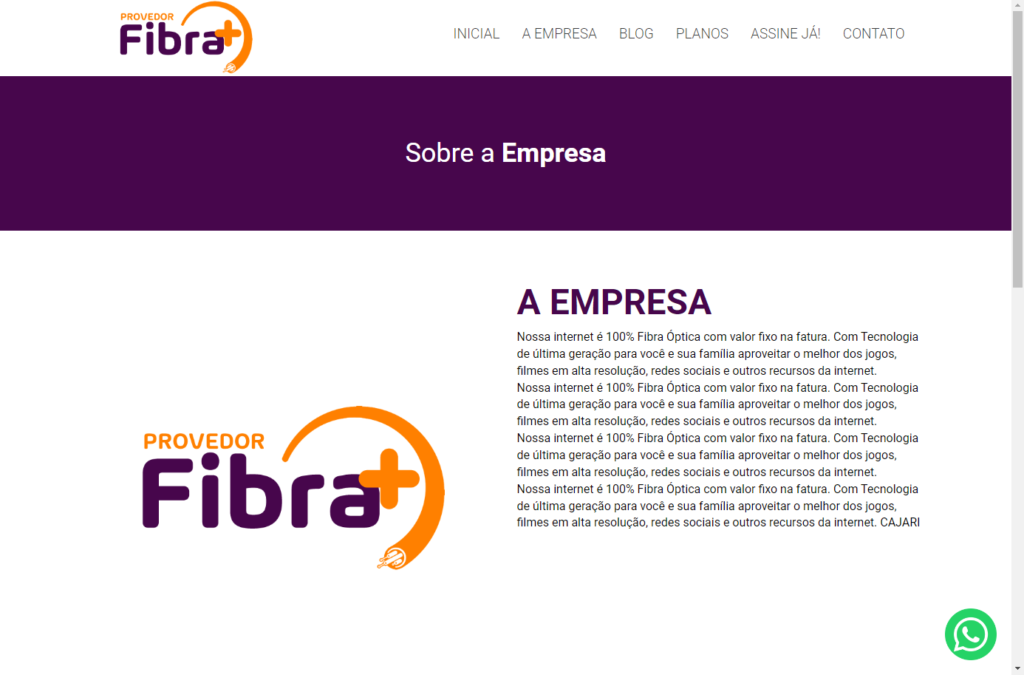 Site para Provedores de Internet 100 responsivo em PHP MySQL 1 Pagina Principal
