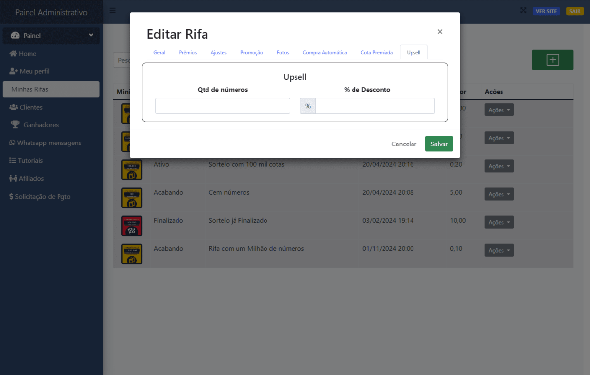 Script Rifa Premium em Php Laravel 1 Milhao de Numeros e Afiliados 12 Script Rifa Premium em Php Laravel - 1 Milhão de Números e Afiliados