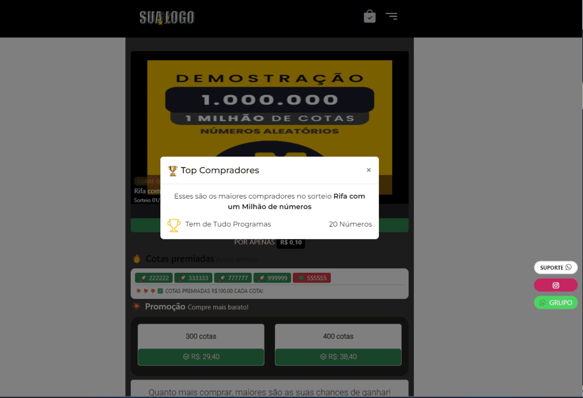 Script Rifa Premium em Php Laravel 1 Milhao de Numeros e Afiliados 4 Script Rifa Premium em Php Laravel - 1 Milhão de Números e Afiliados